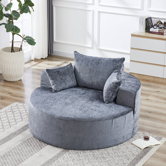 Fluffy Comfort: 55'' Chenille Grey Sponge Modern Sleeper Chair for Any Space