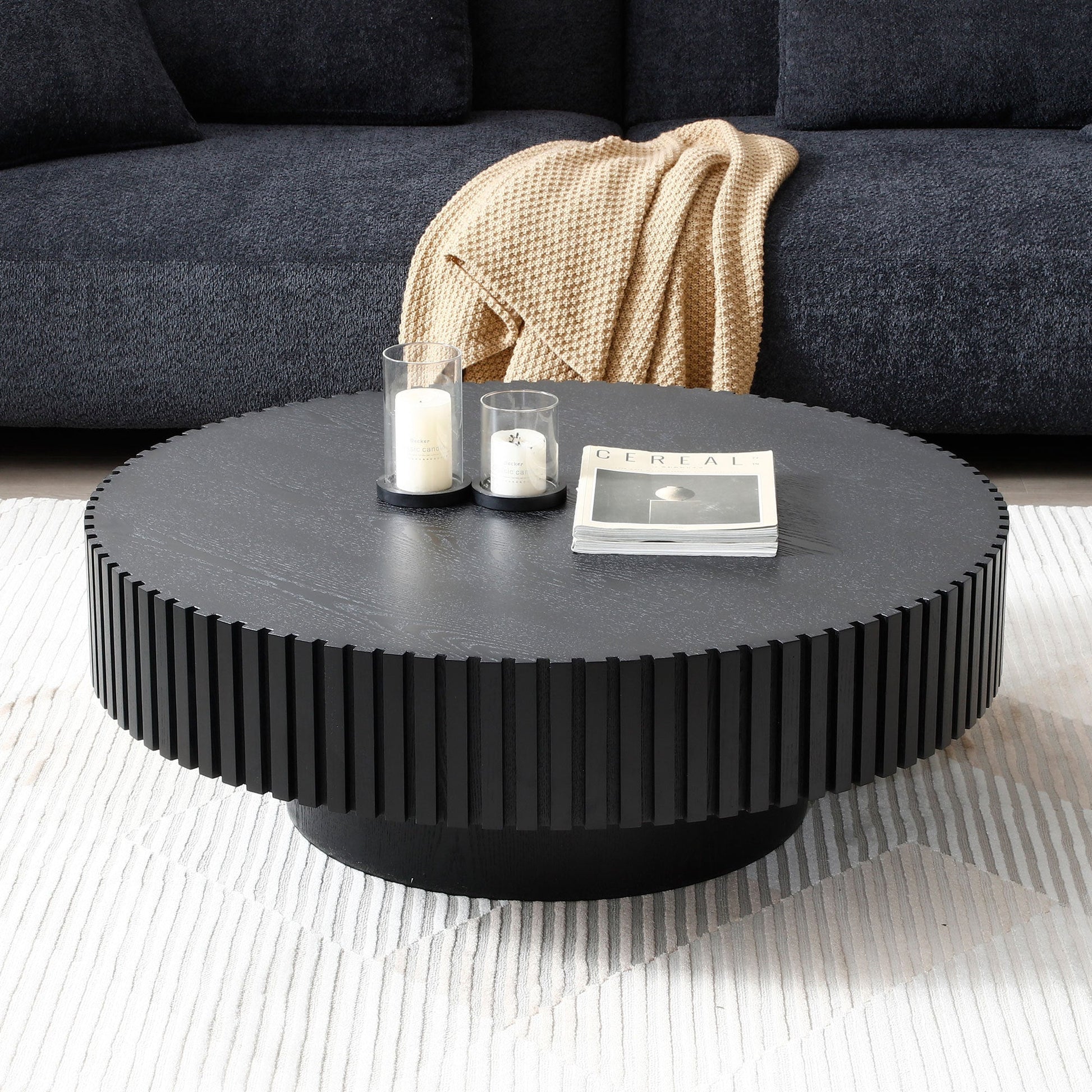 Nola Modern Handcrafted Drum Coffee Table, Black