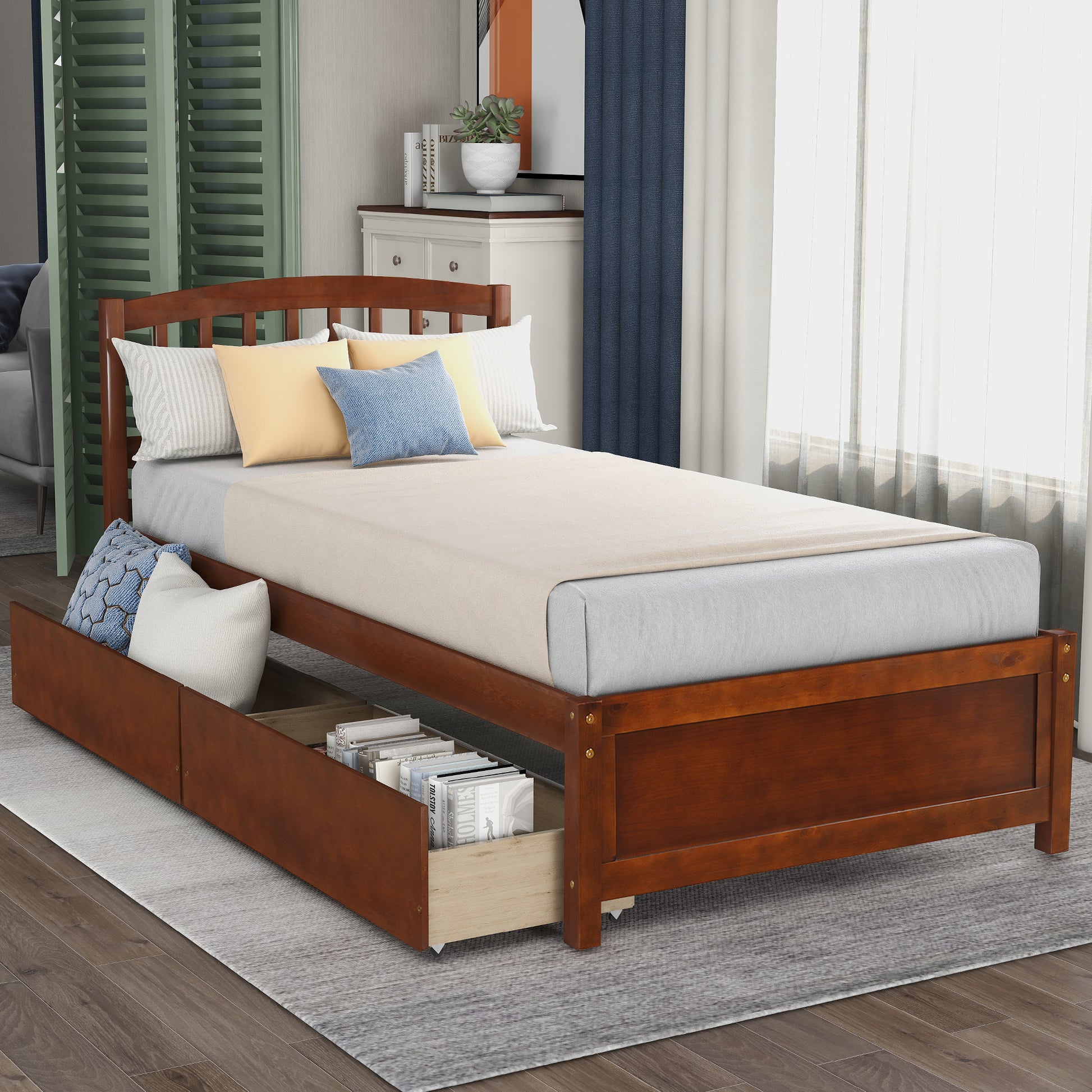 Salem Twin Platform Bed with 2-storage Drawers, Walnut