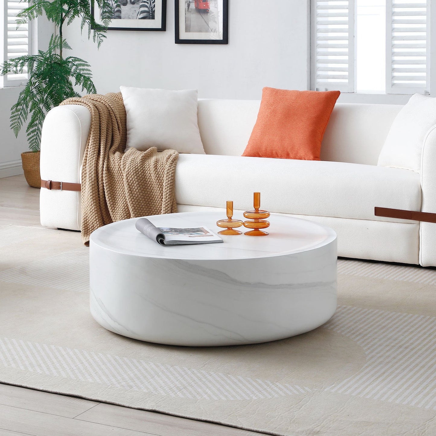 Ianthe 35.43'' Round Faux Marble Coffee Table, White