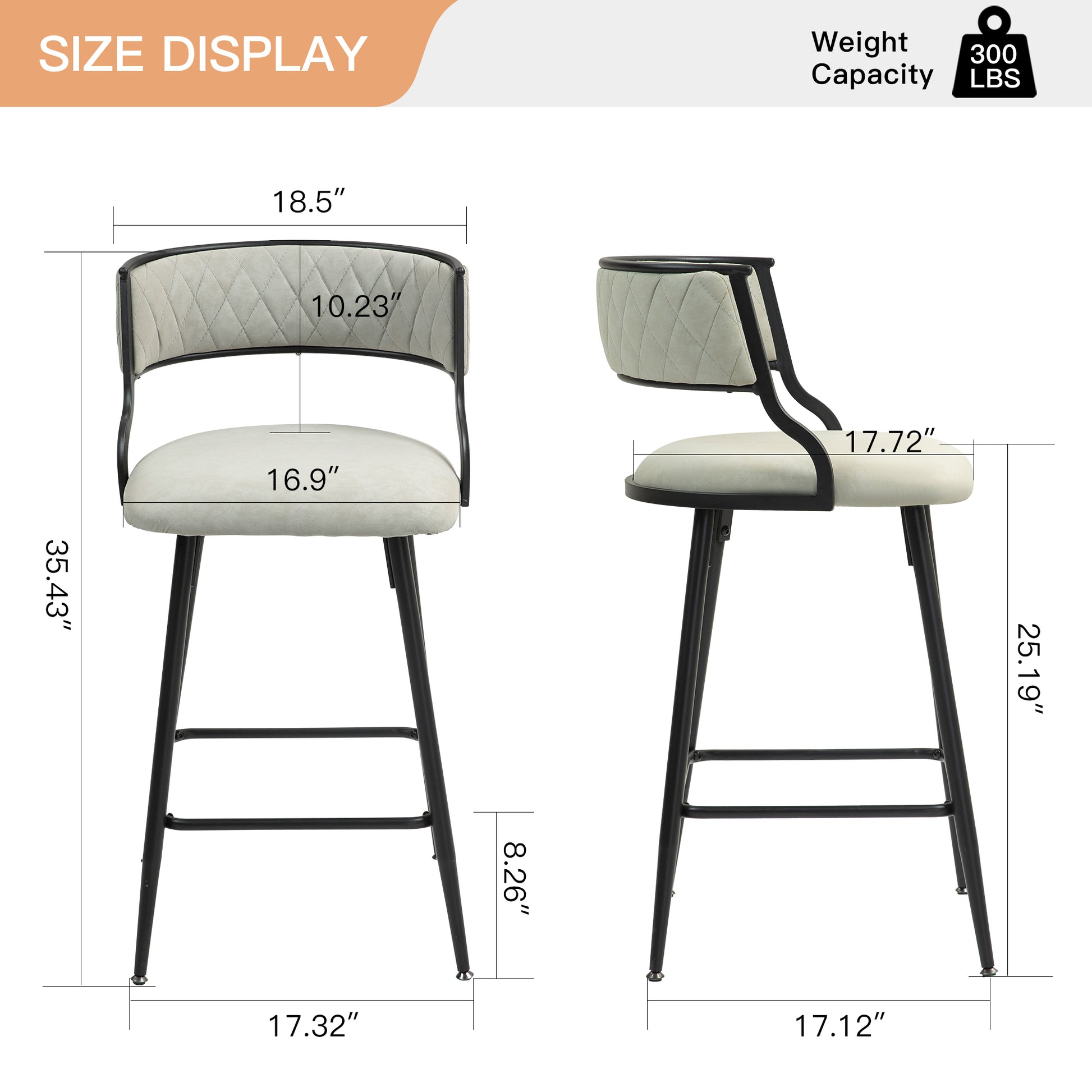 Contemporary Faux Leather 26" Counter Height Bar Stool with Black Powder-Coated Base Set of 2 Beige