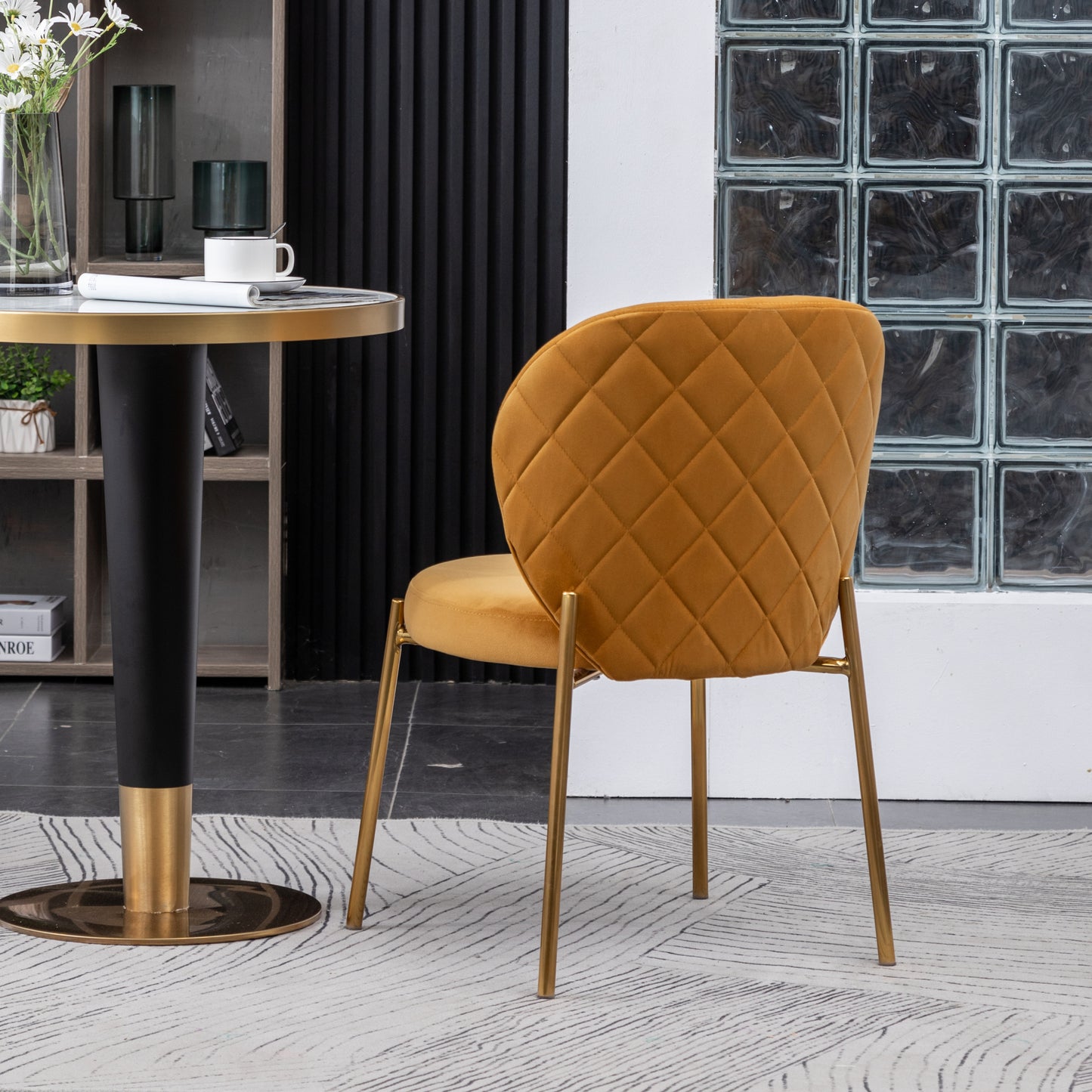 Amoa Contemporary Velvet Upholstery Dining Chair, Yellow