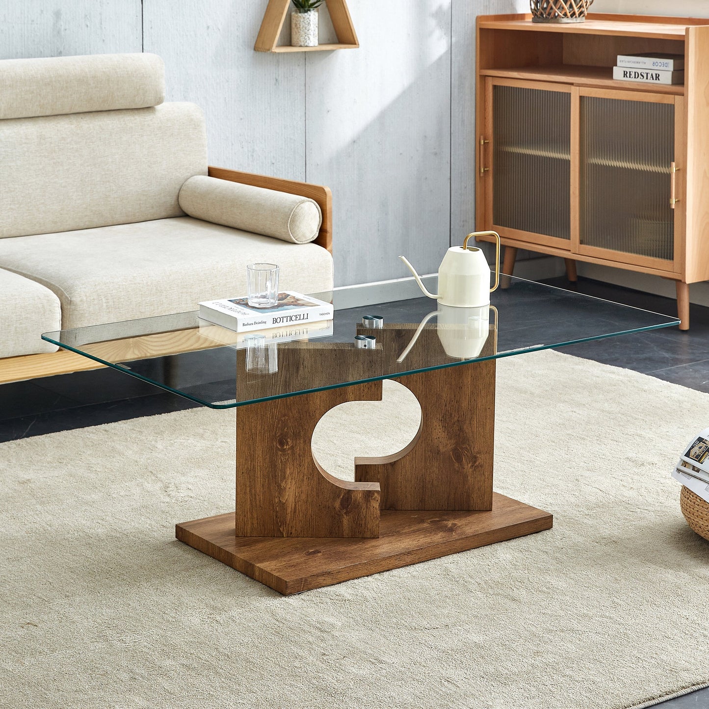 Masterson Modern Glass Top Coffee Table - Walnut