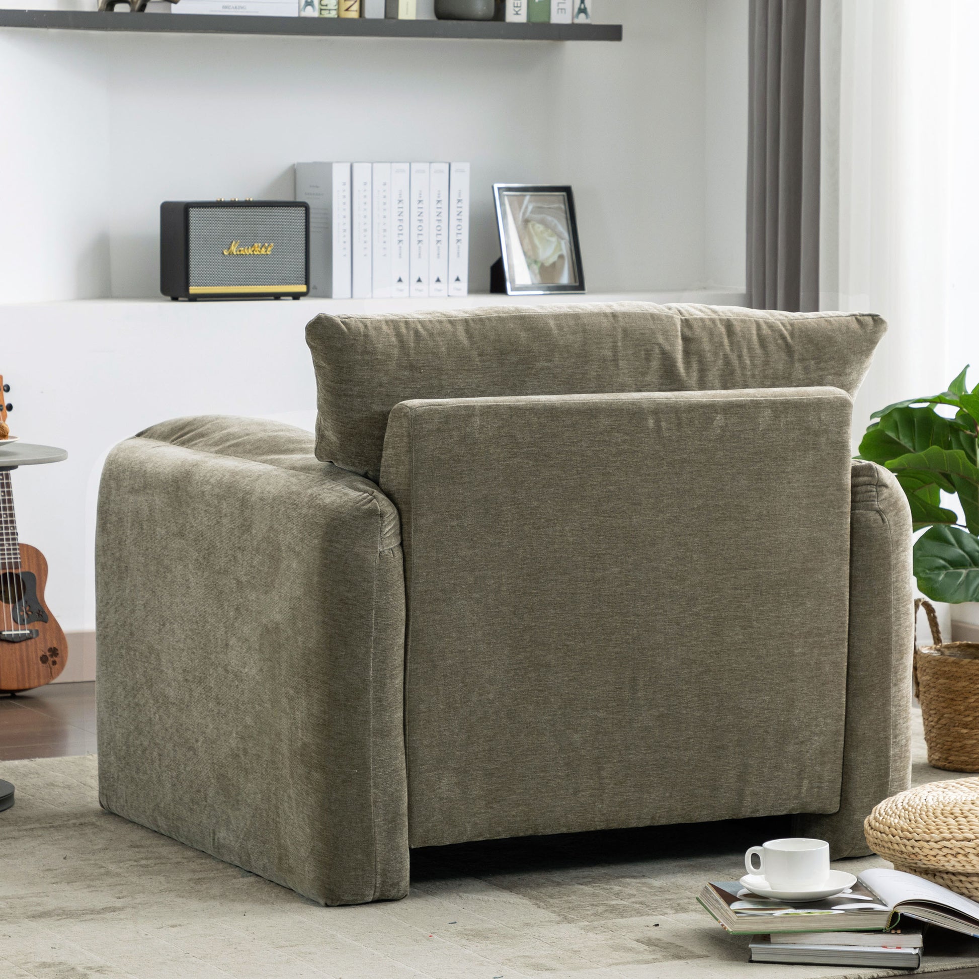 Verla Modern Oversized Chenille Upholstered Armchair, Green