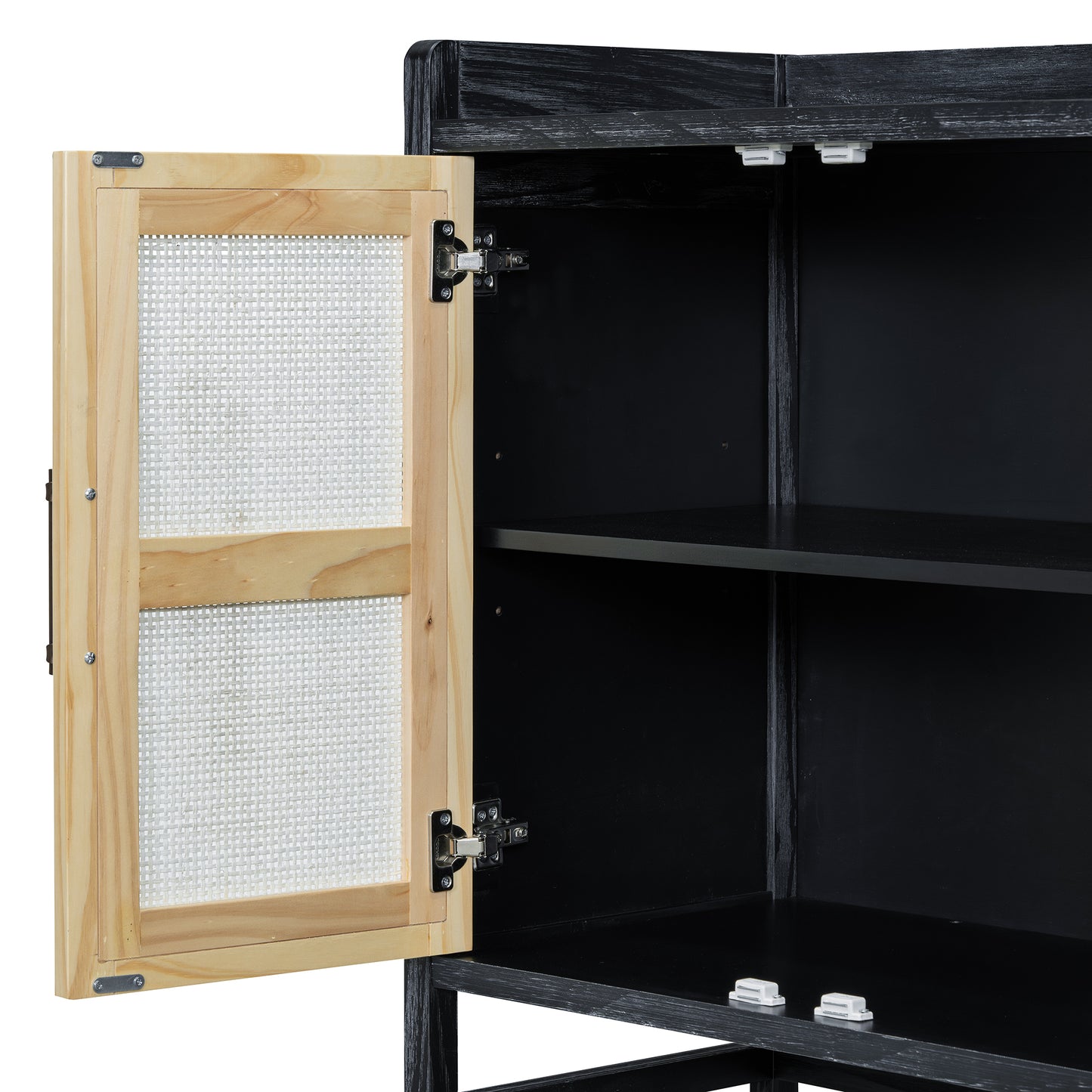 Halcyon Rustic Cabinet with Rattan Doors, Black & Natural