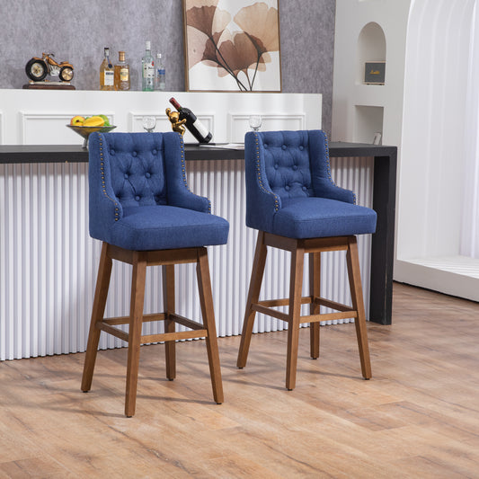 Coolmore Classic Design 360-Degree Swivel Bar Stools with Solid Wood Legs and Footrest Set of 2 Navy