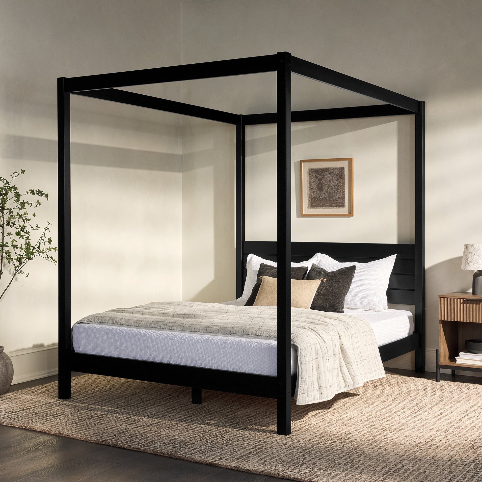 Taylor Modern Minimalist Boho Queen Canopy Bedframe – Black