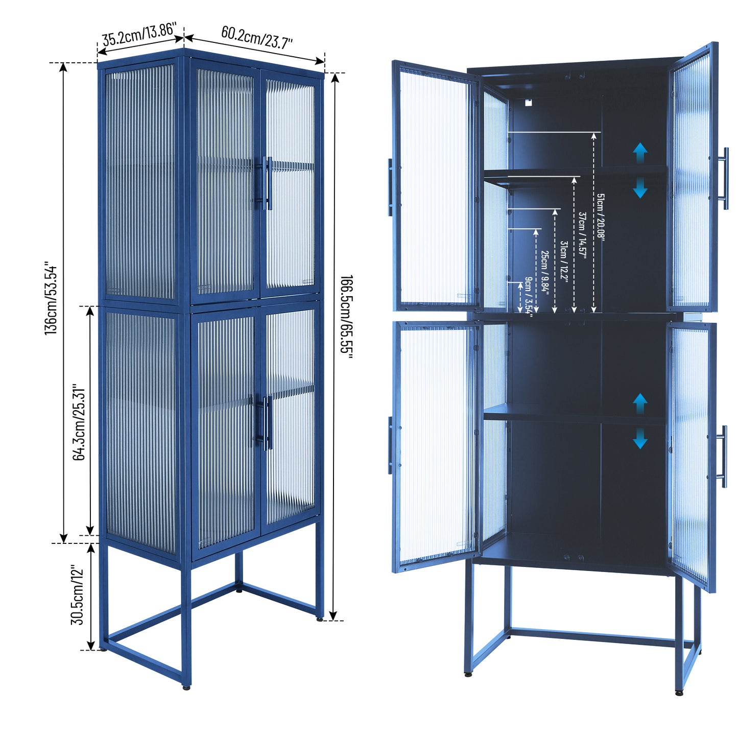 Zane 4-Door Metal Cabinet with Glass Doors, Blue