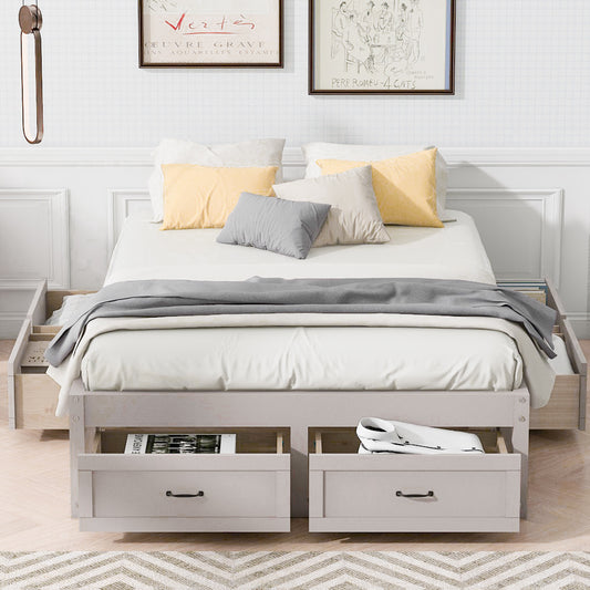 Nivara Full Size Platform Bed with 6 Storage Drawers,Antique White