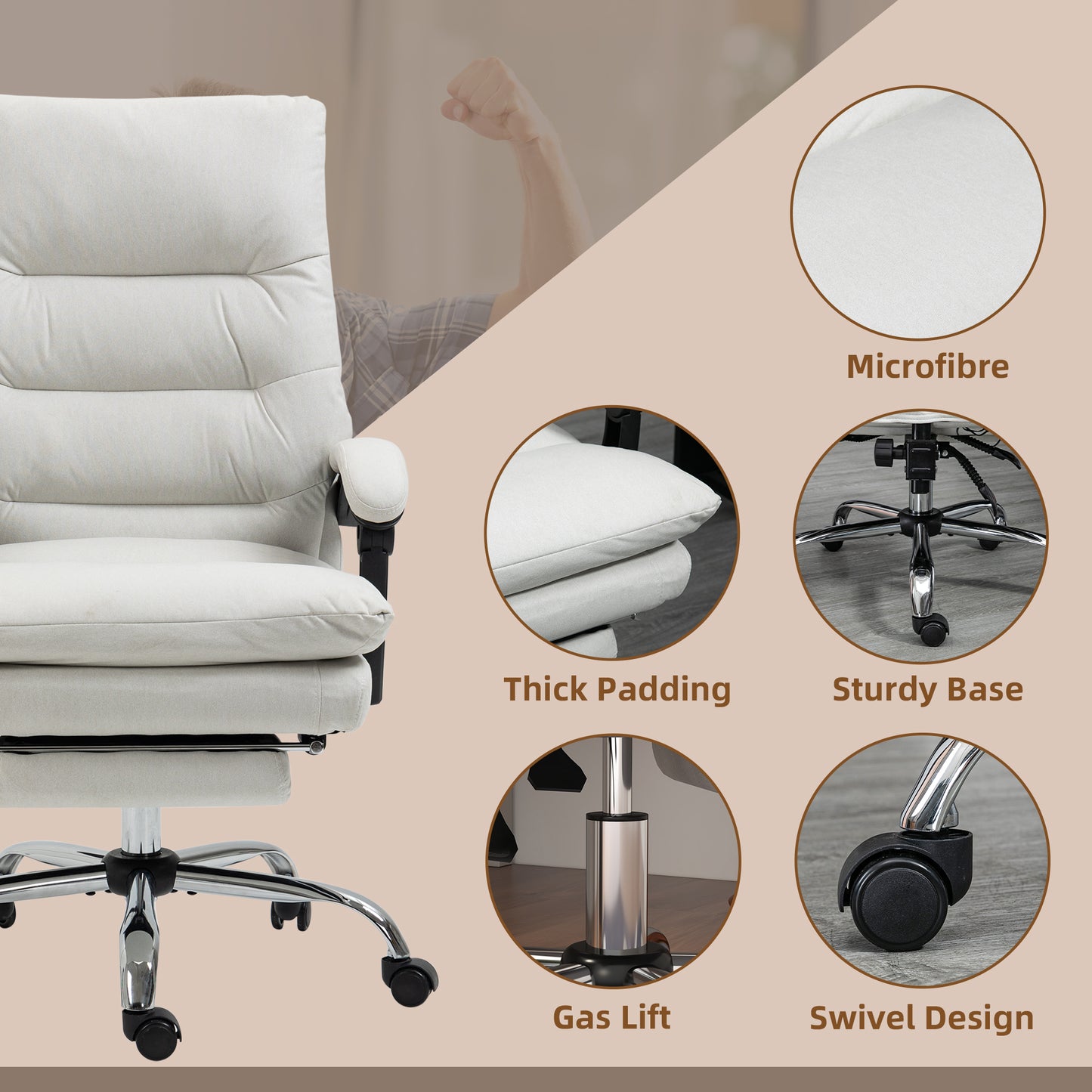 Quinby Cream White Upholstered Office Chair