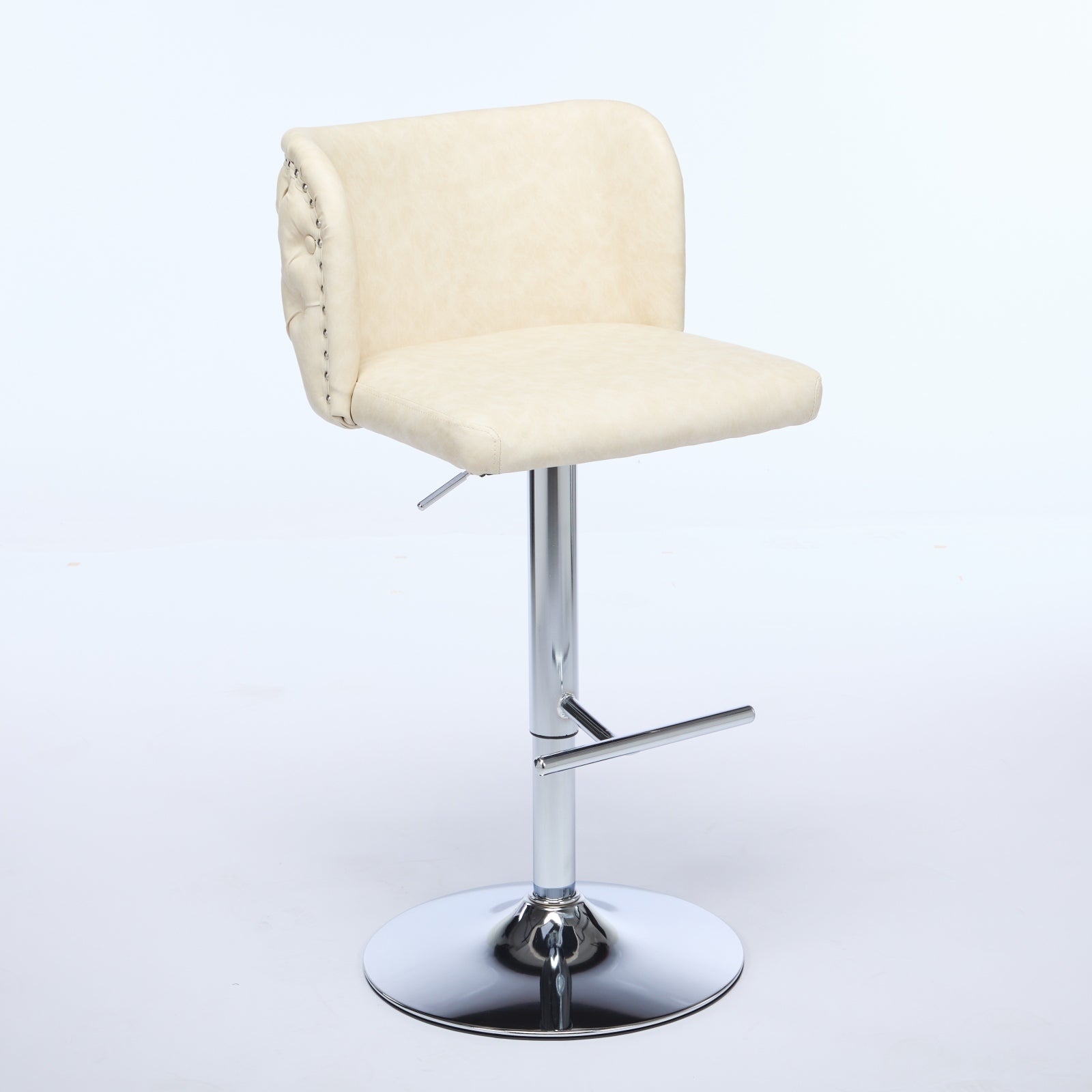 A&A Furniture Stylish Comfort Adjustable Swivel Barstools with Chrome Base & Tufted Faux Leather Set of 2 Beige