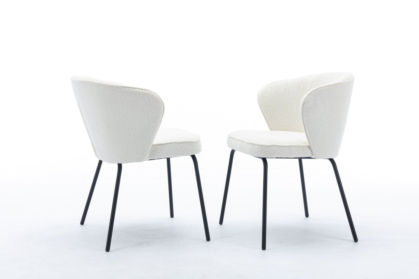 Lindy Modern Boucle Dining Chairs with Black Legs Set of 2 - Ivory