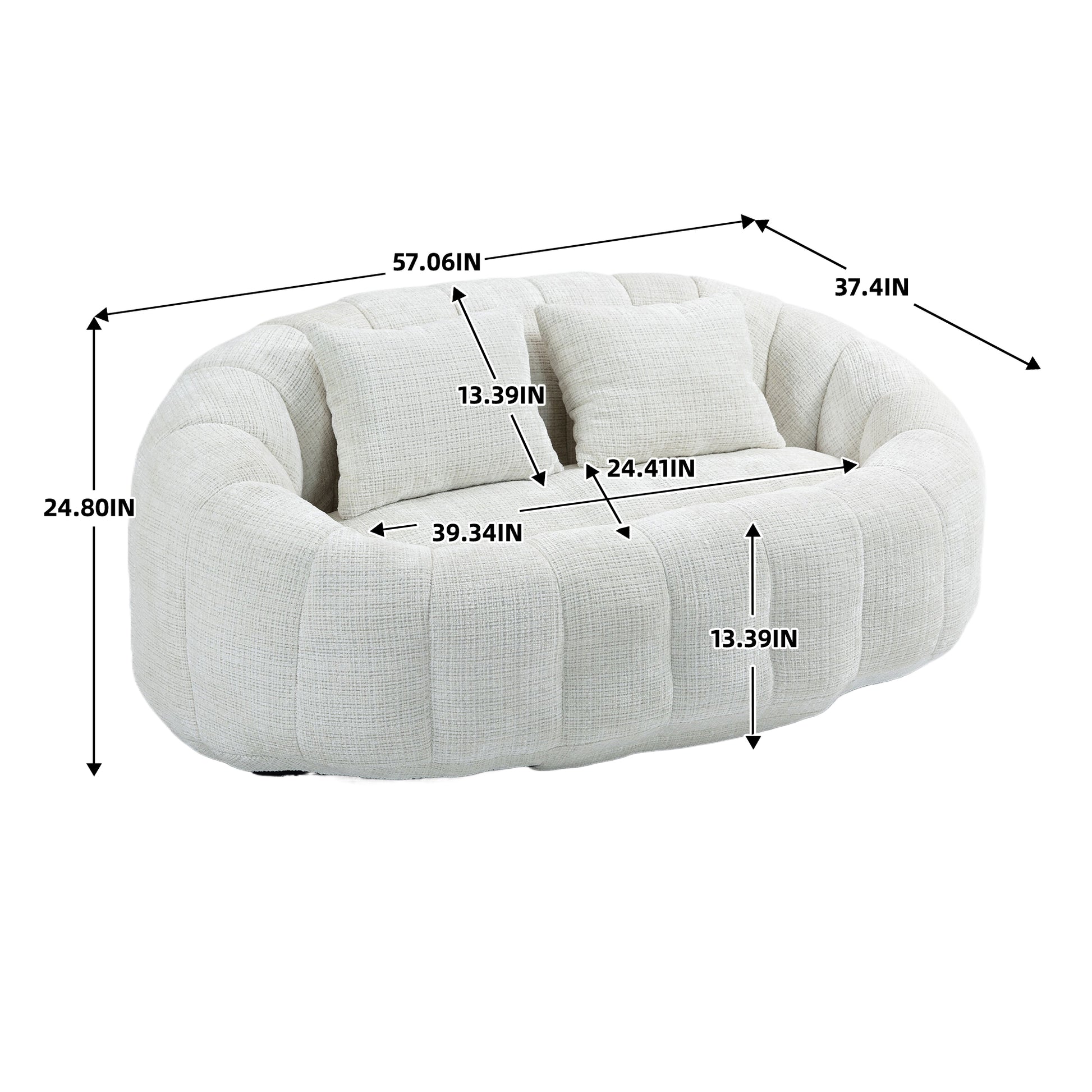 Coolmore Versatile Elegance Beige Chenille High-Back 2 Seater Bean Bag Sofa for Indoor & Outdoor Relaxation