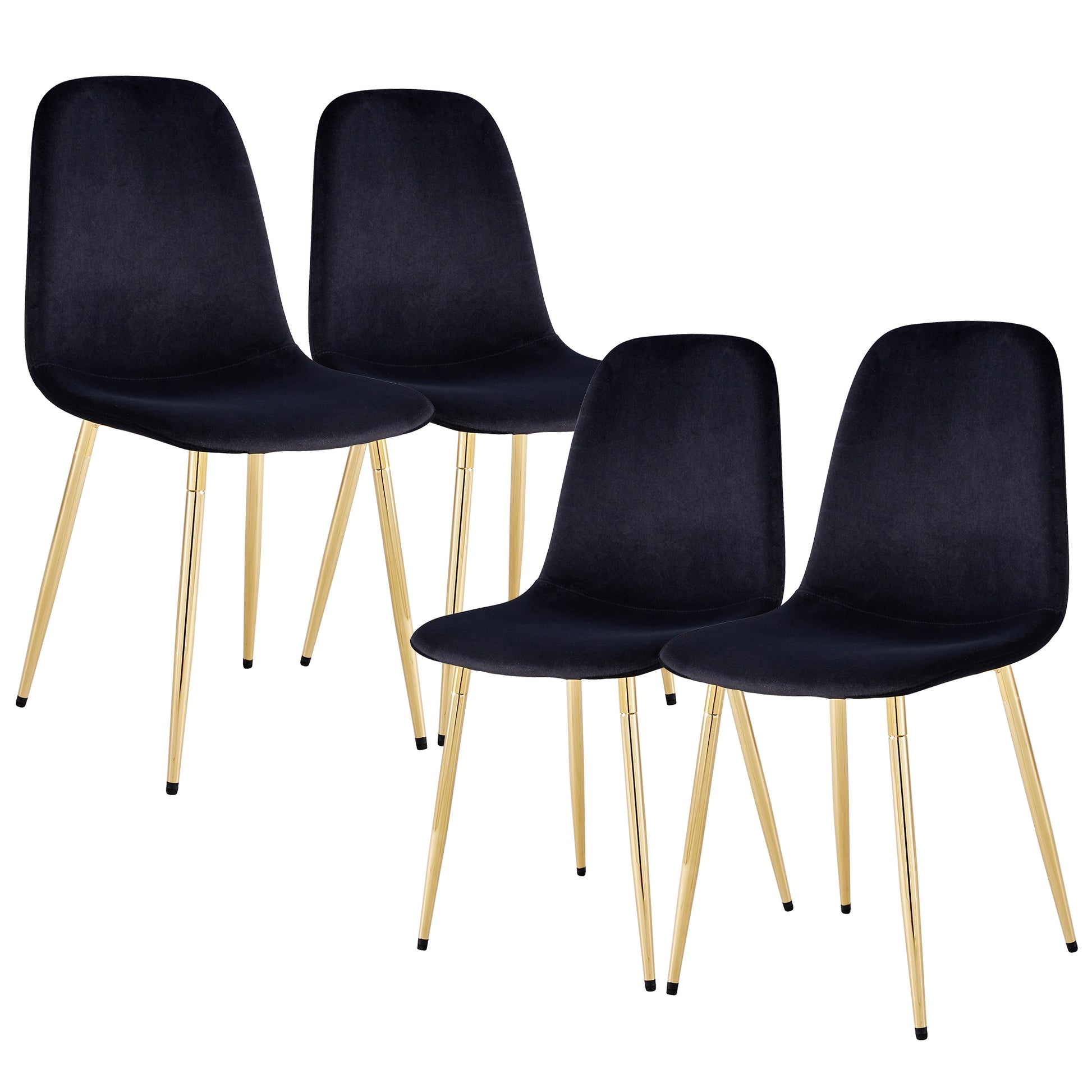 Amelia Modern Dining Side Chairs in Black Velvet & Gold Set of 4