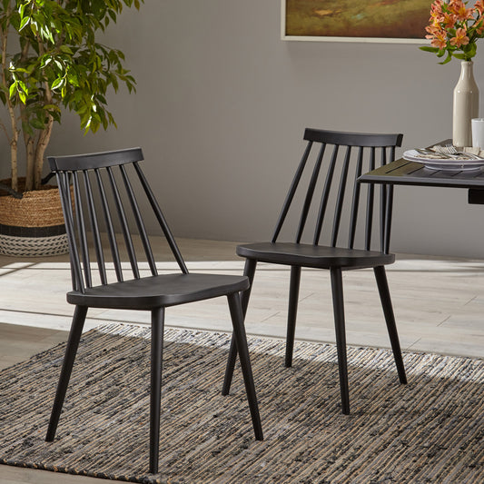 Eddison Farmhouse Spindle Back Dining Chairs, Set of 2, Black