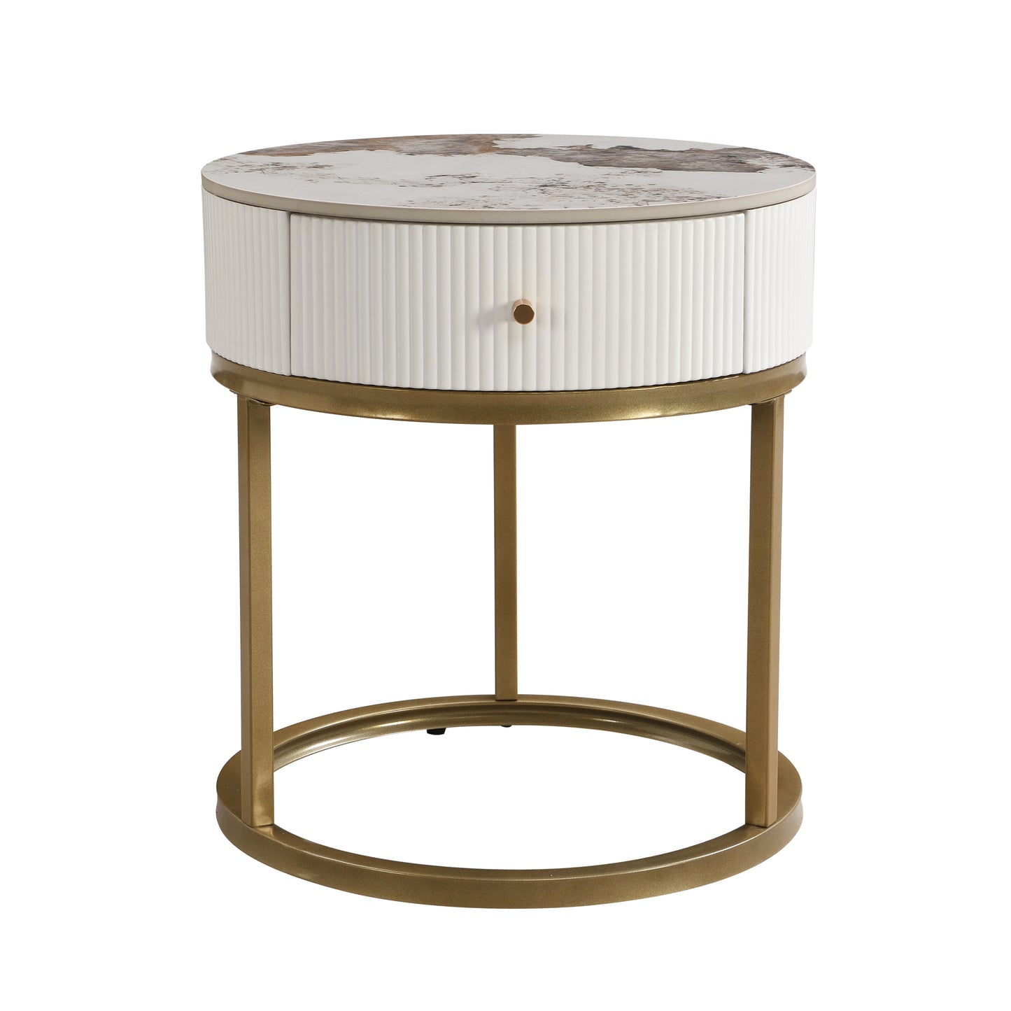 Neira Modern Side Table with Gold Base, White