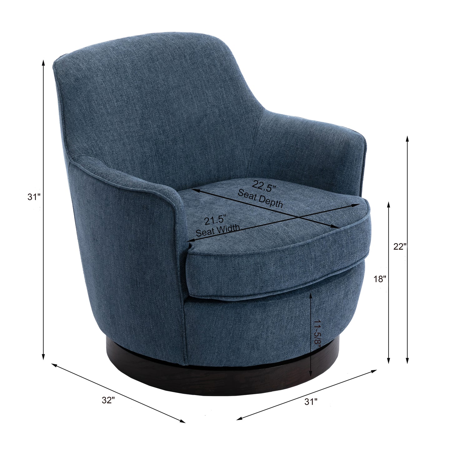 Richfield Cadet Blue Wood Base Swivel Chair