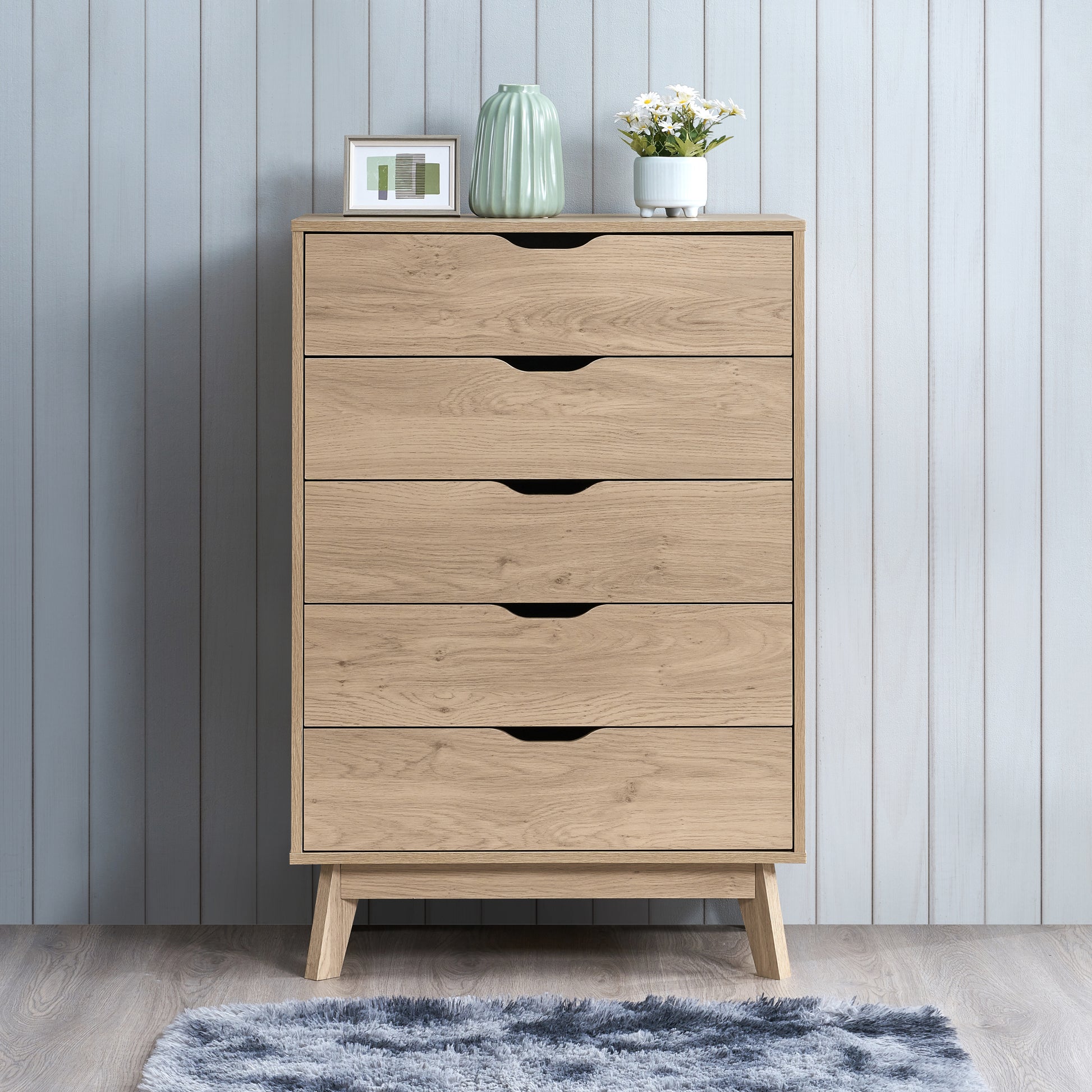 Reign Modern 5-Drawer Chest, Natural Oak