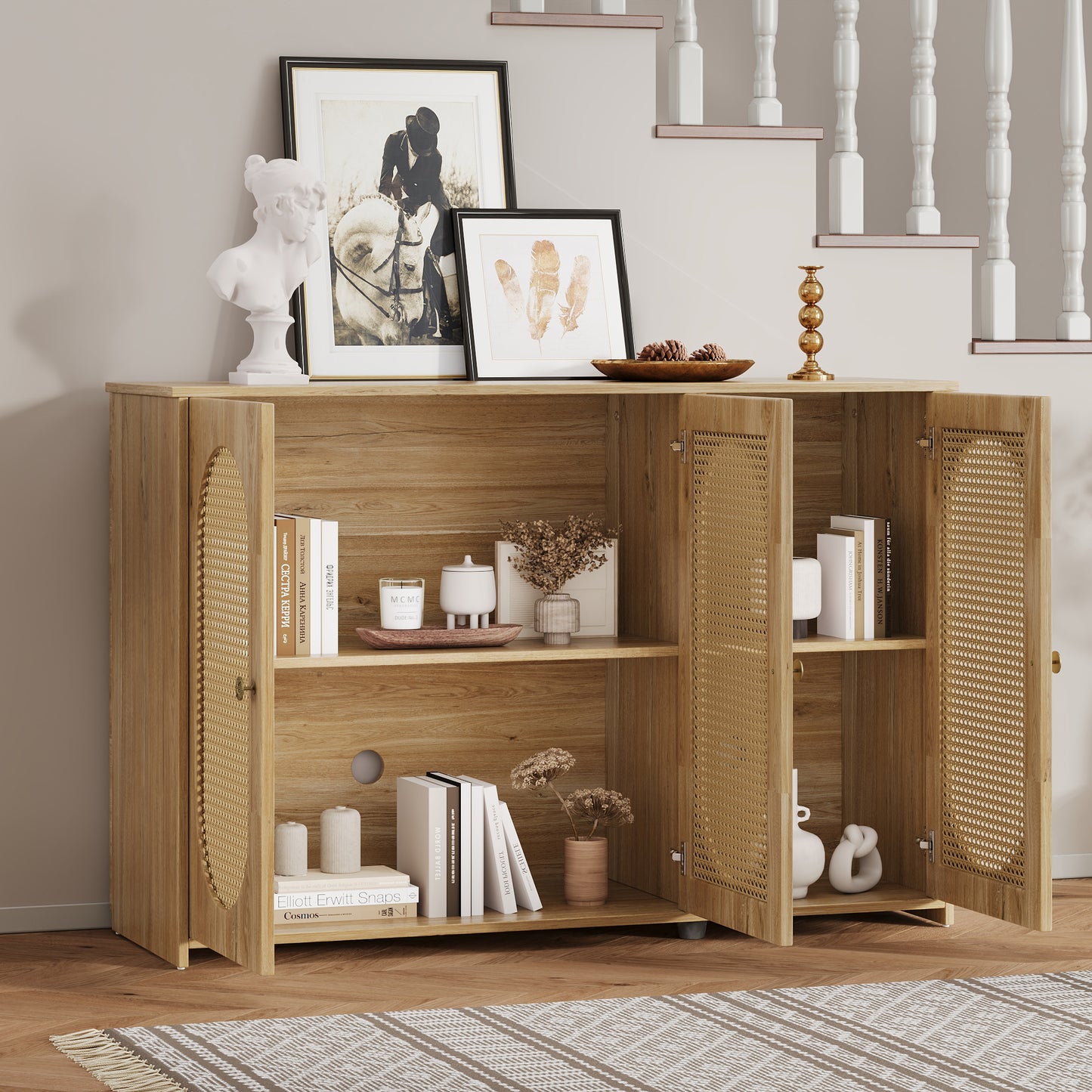 Blyth 3-Door Sideboard with Rattan Doors, Natural