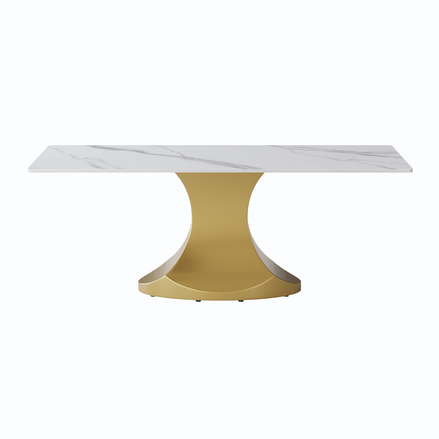 Calypso 78" Modern Faux Marble Dining Table, White & Gold