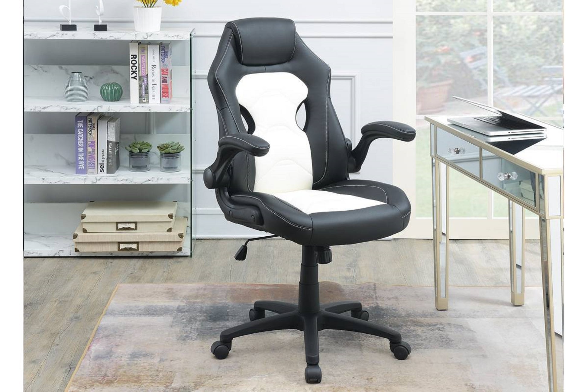 Modern PU Leather Executive Office Chair, Black & White