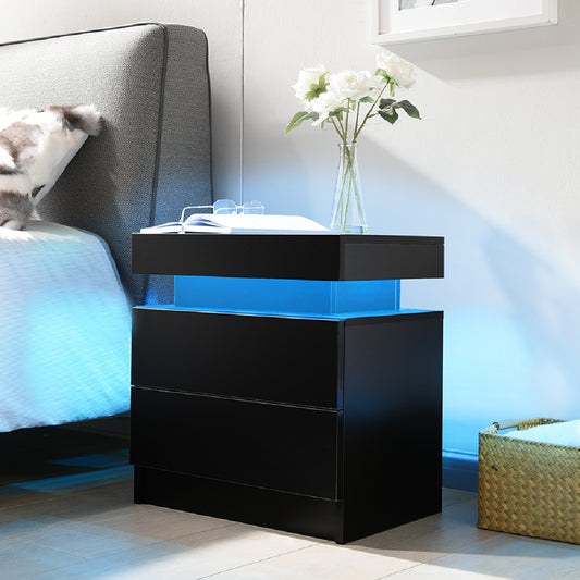 Rafferty Modern 2-Drawer LED Nightstand, Black