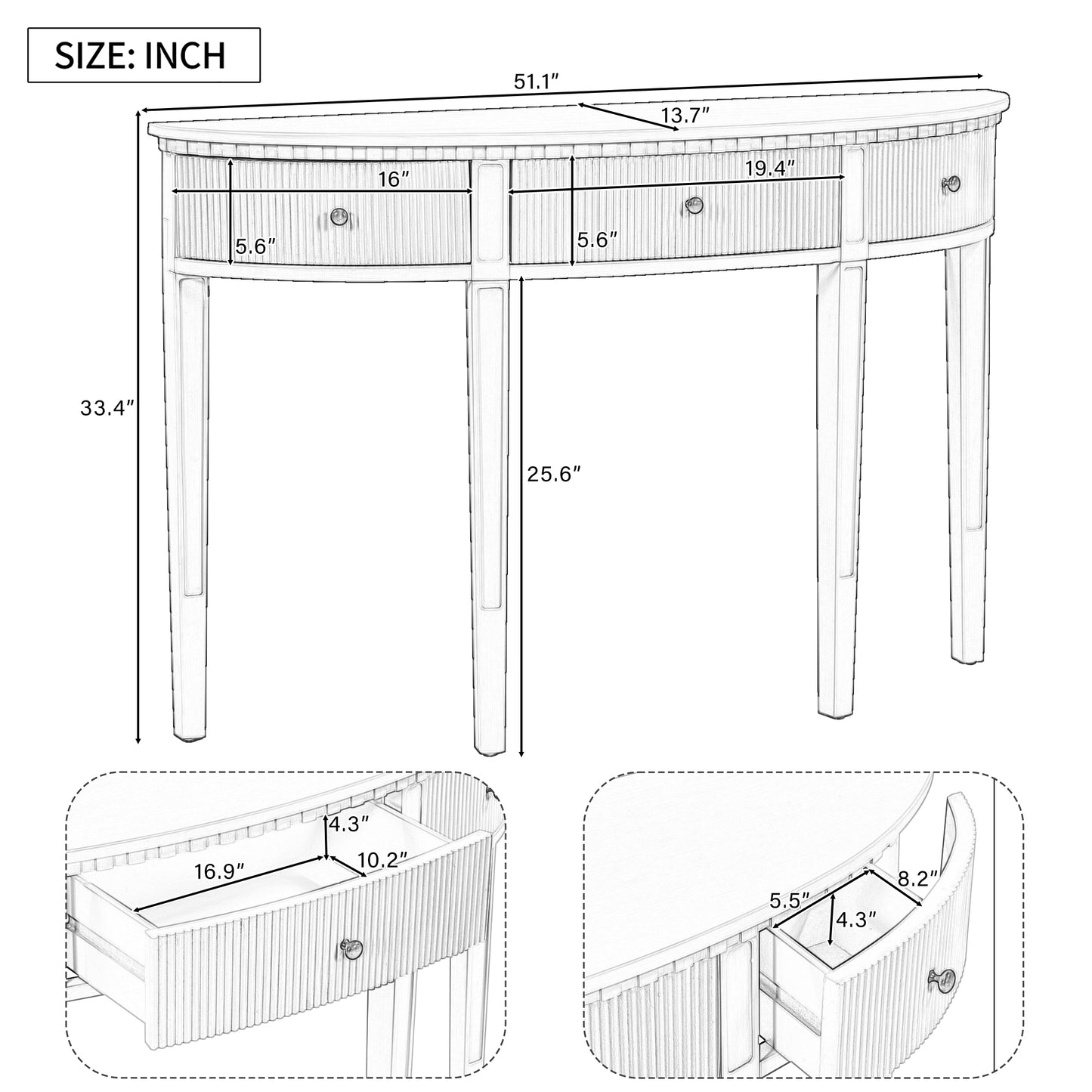 Leonard Transitional 3-Drawer Vertical Stripe Console Table, Black