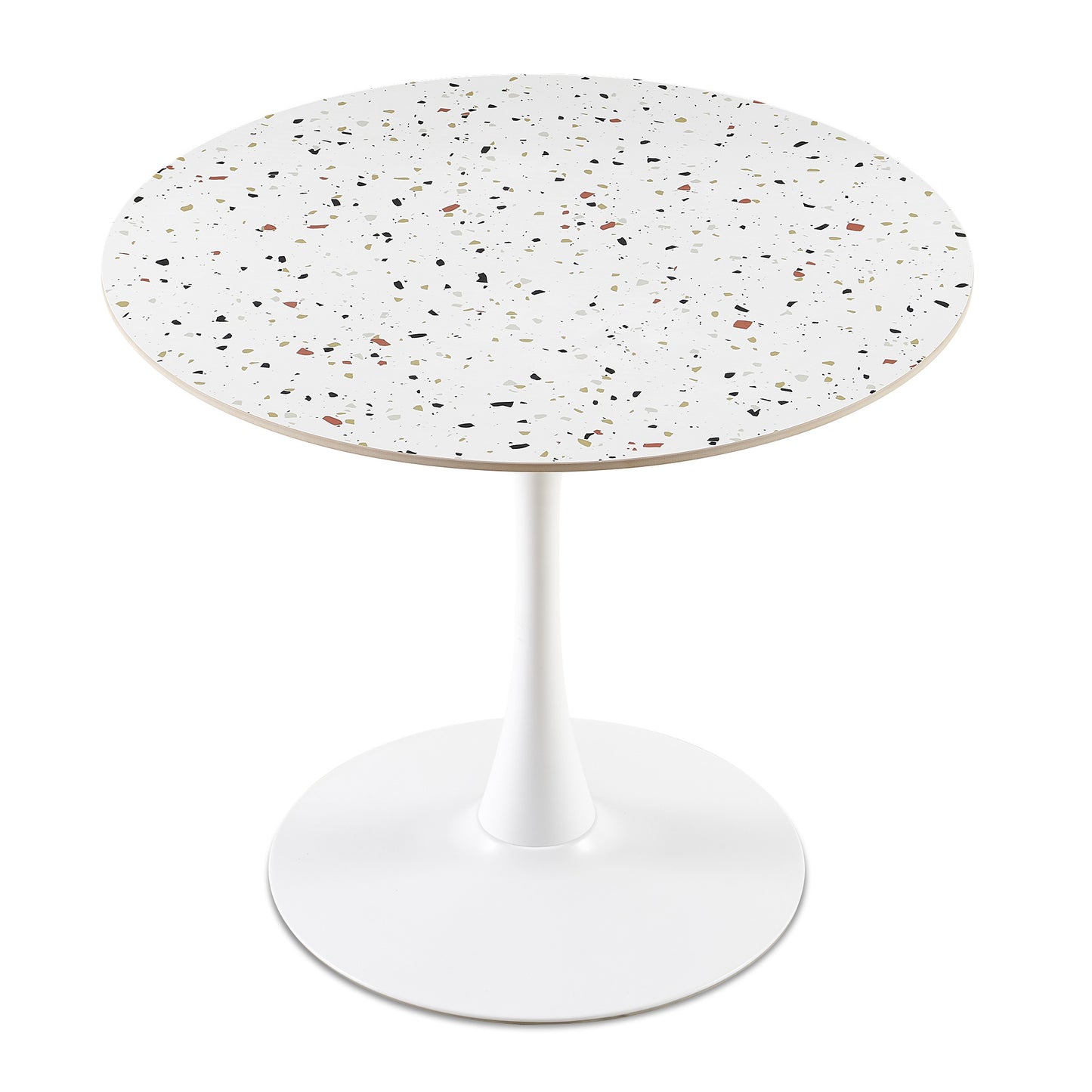 Mid-Century White Stone Round Dining Table for Dining Room