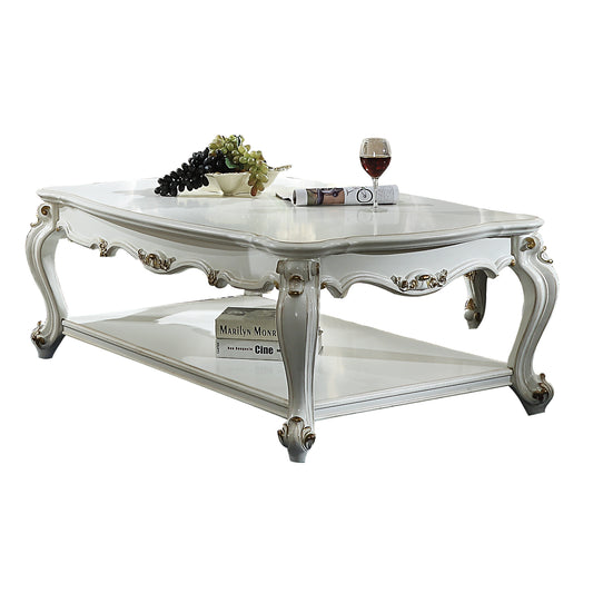 Warren Traditional Antique Pearl Coffee Table with Bottom Shelf