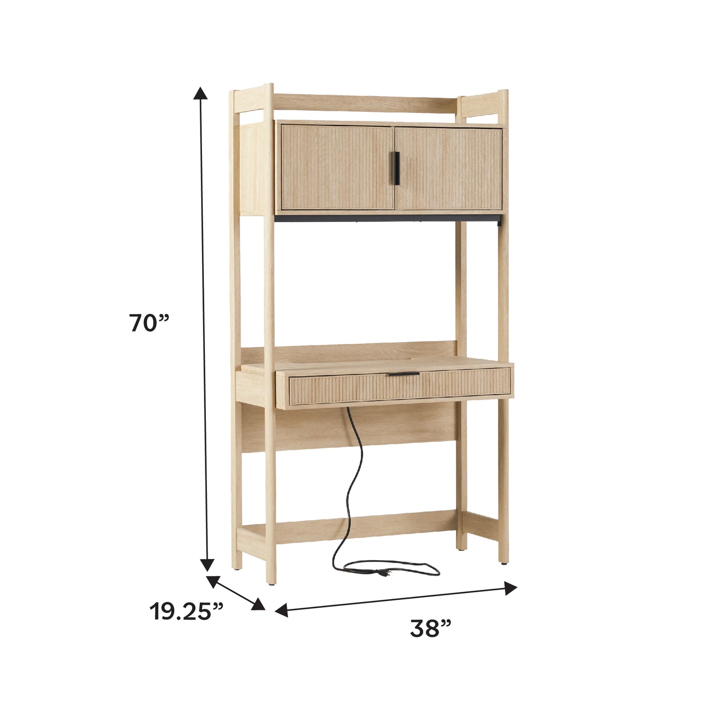 Transitional Reeded Desk with Hutch and Drawers Plus Tech Management - Oak