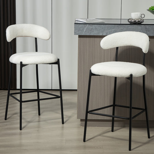 Modern Grey Teddy Fabric 26" Counter Height Bar Stool with Black Powder-Coated Base Set of 2 White