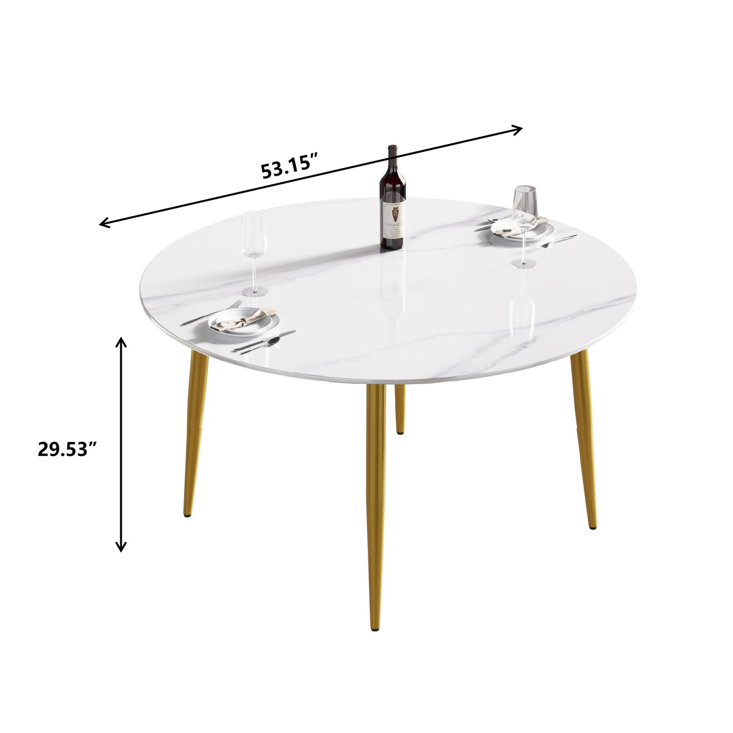 Saffron 53" Modern Artificial Stone Dining Table with Gold Legs