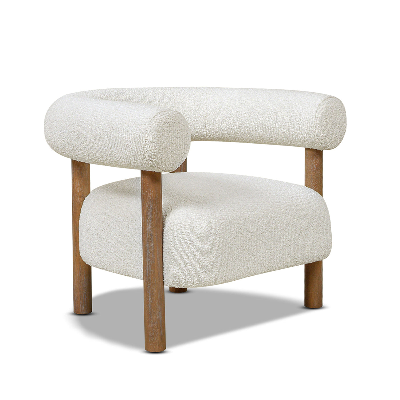 Fuji 37' Mid Century Modern Barrel Accent Arm Chair, Ivory White Boucle