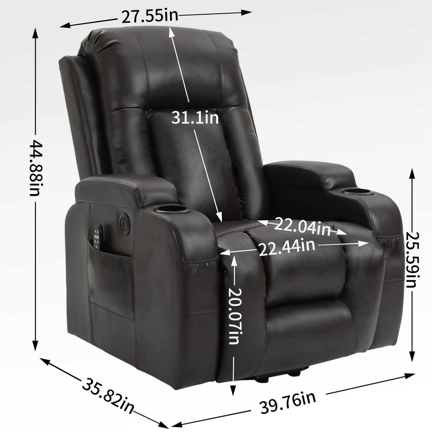 Vespera Faux Leather Power Lift Recliner with Head & Massage, Brown