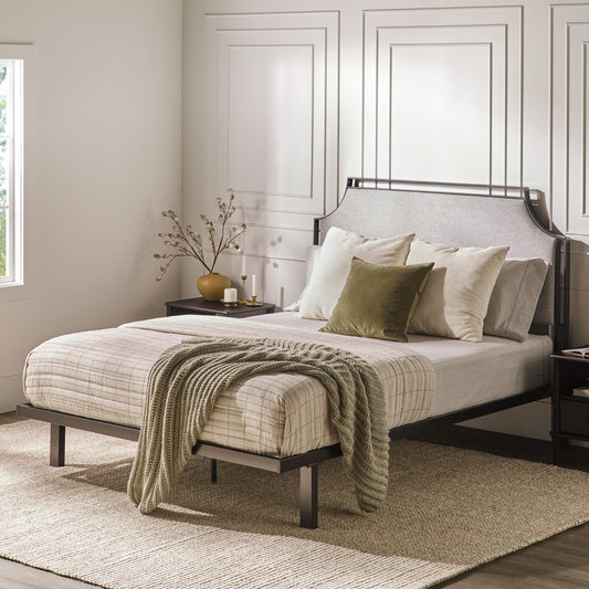 Amara Traditional Upholstered Metal Queen Bedframe – Grey