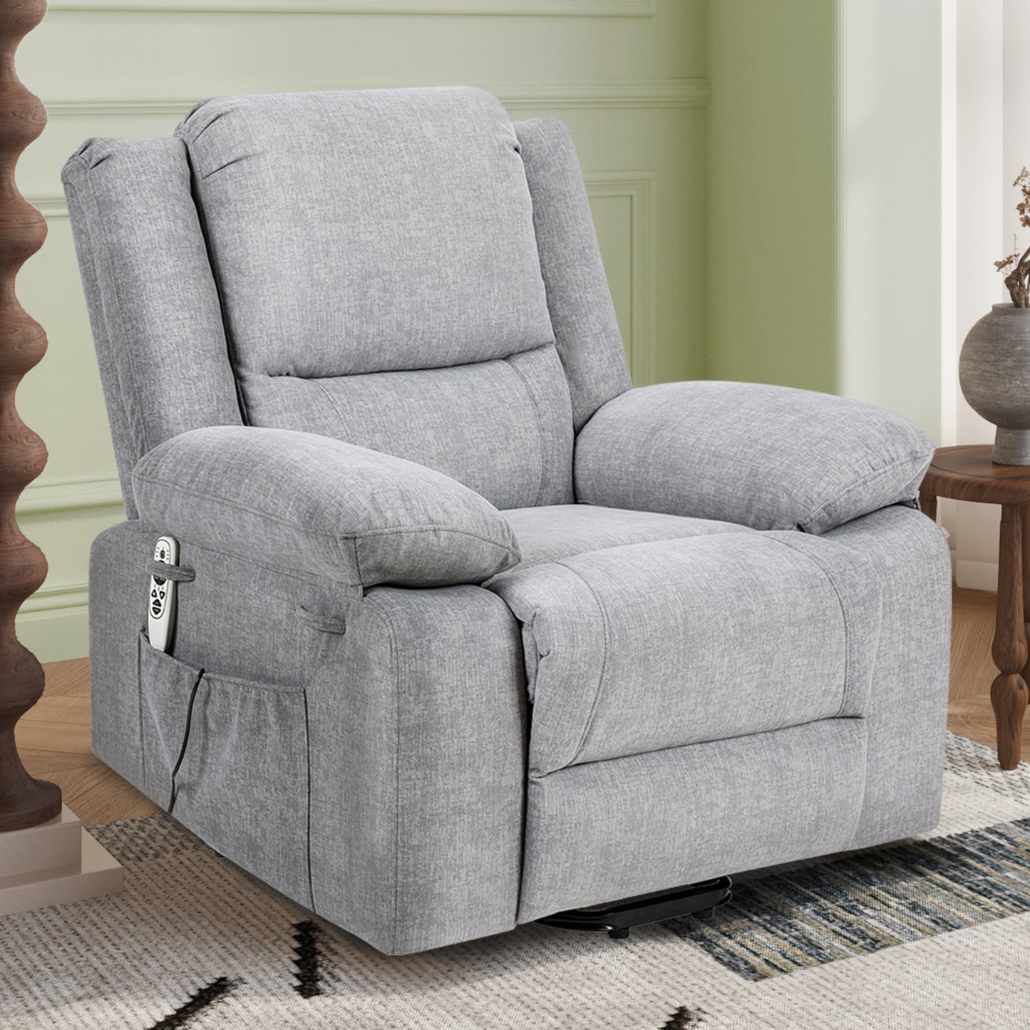 Elgen Power Lift Recliner with Massage & Heat, Light Gray