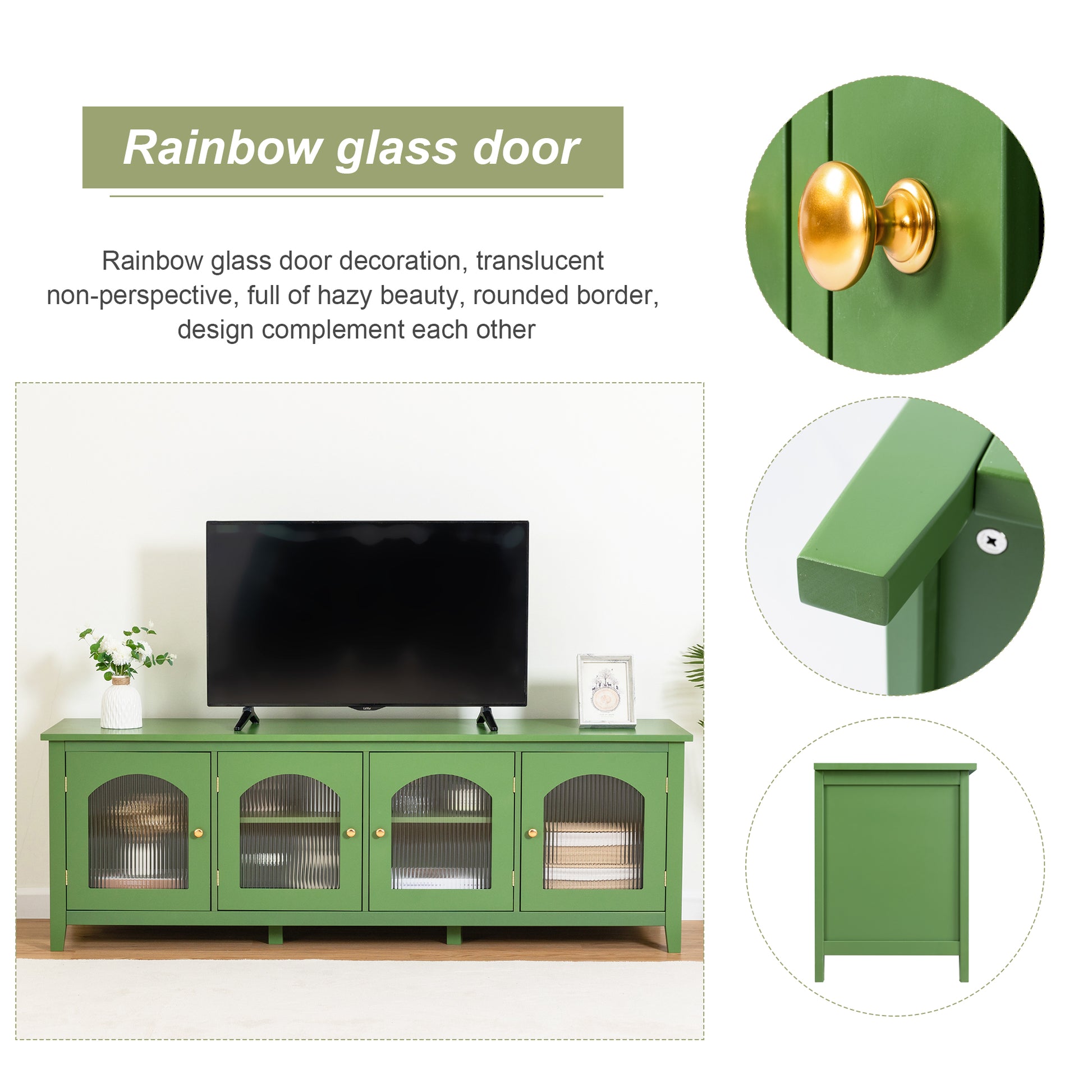 Eisley 71" Modern TV Console with Glass Doors, Antique Green