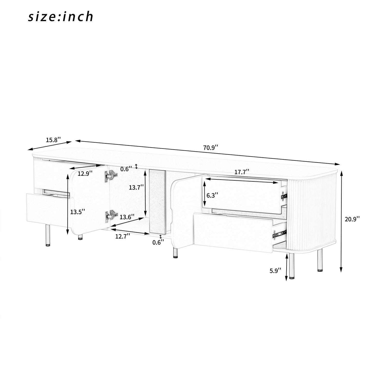 Blyth Modern 71' TV Stand with Gold Legs, Gray