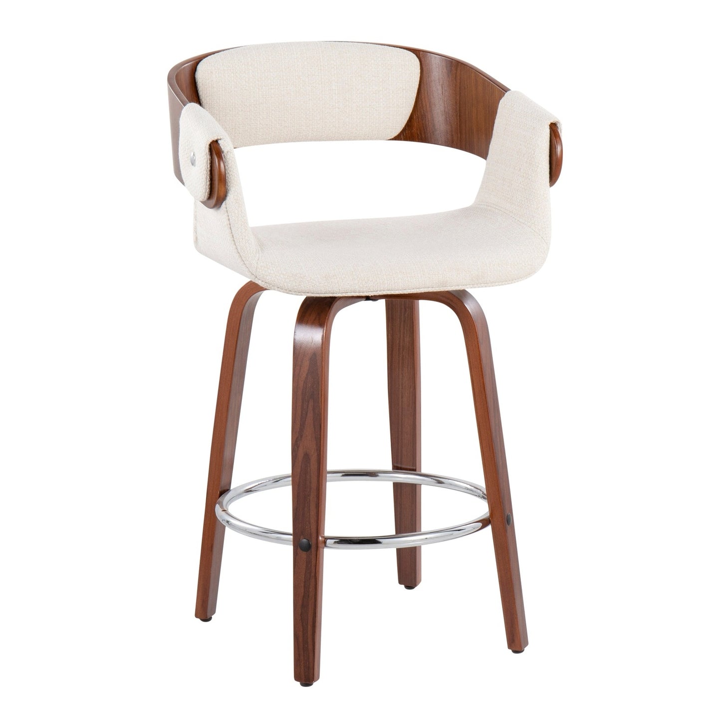 Elisa Mid-Century Modern Counter Stool in Walnut and Cream Fabric - Set of 2