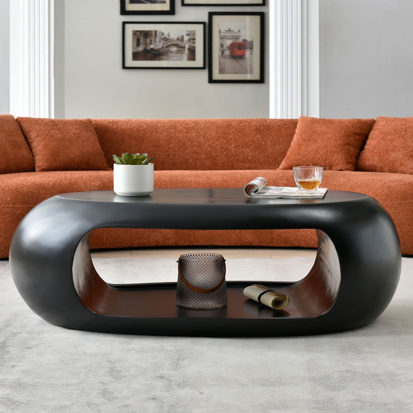 Zinnia 48" Modern Oval Coffee Table, Black