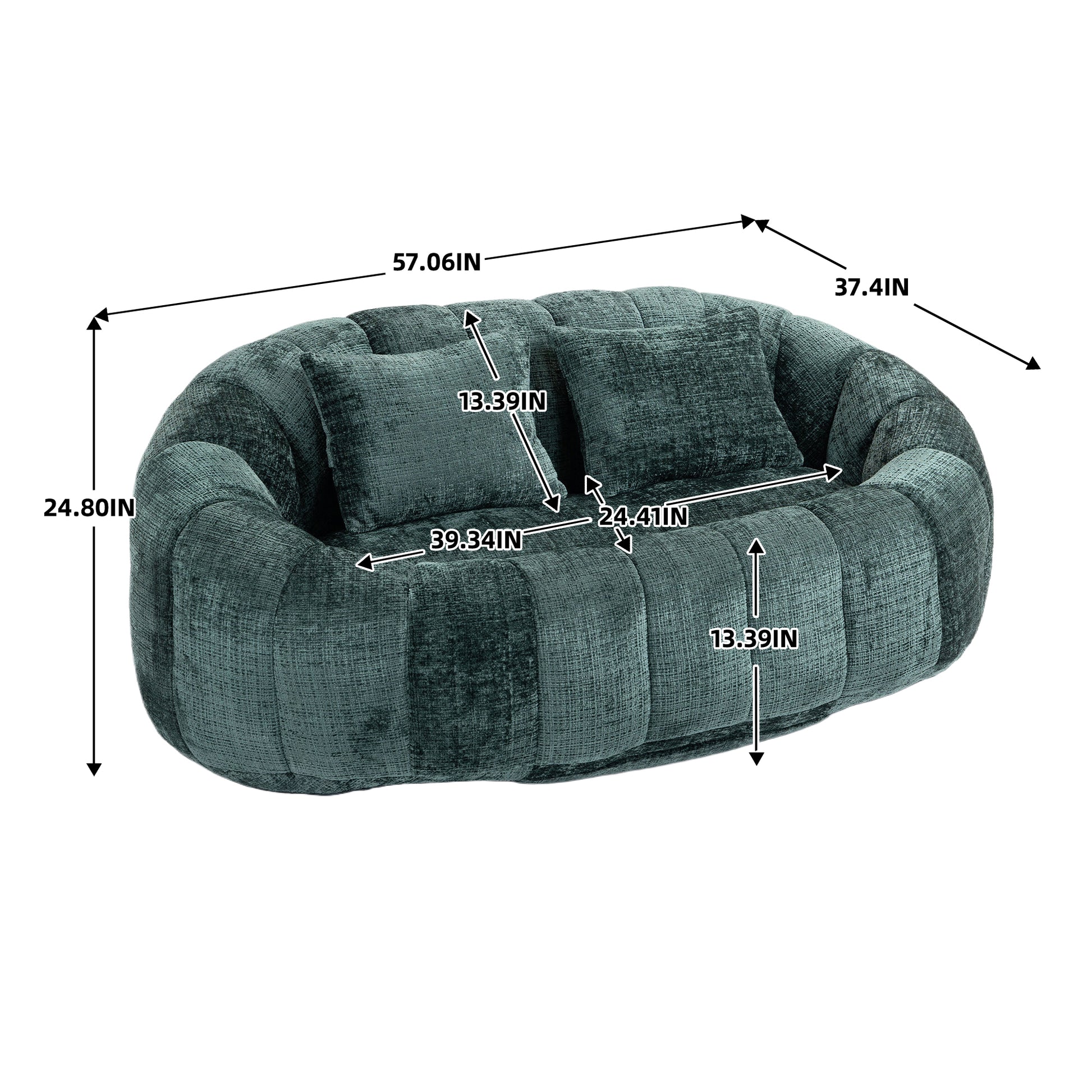 Coolmore Versatile Elegance Emerald Chenille High-Back 2 Seater Bean Bag Sofa for Indoor & Outdoor Relaxation