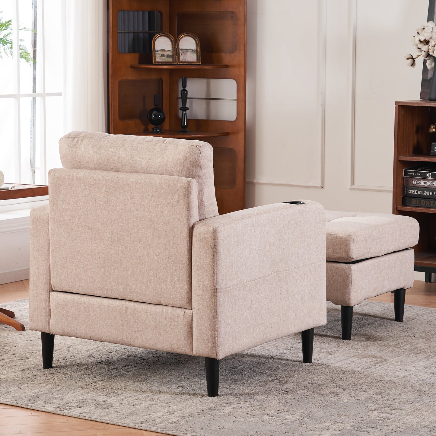 Xanthea Modern Tufted Chair & Storage Ottoman Set, Beige