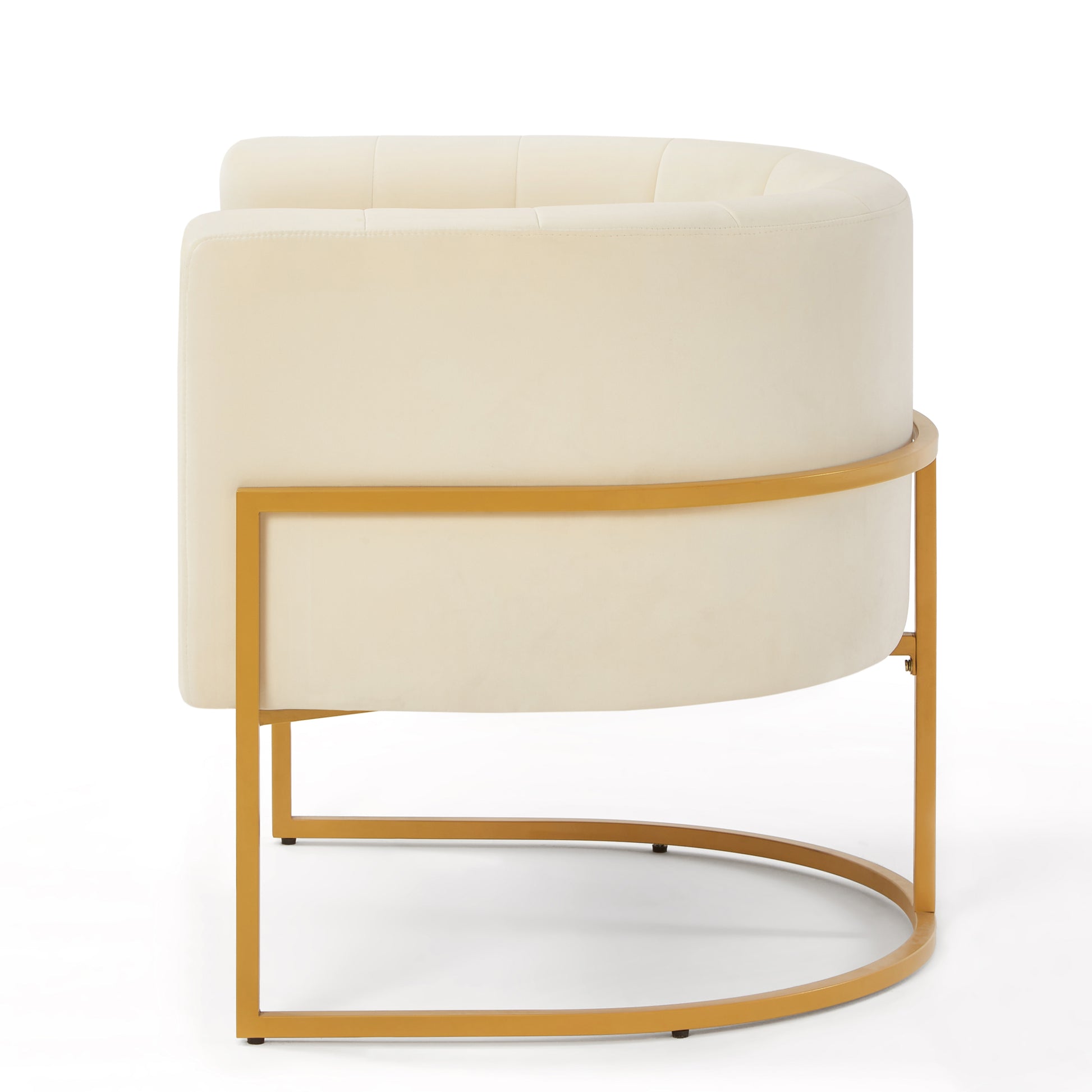 Fern Cream Upholstered Velvet Accent Chair with Golden Metal Stand and Curved Backrest