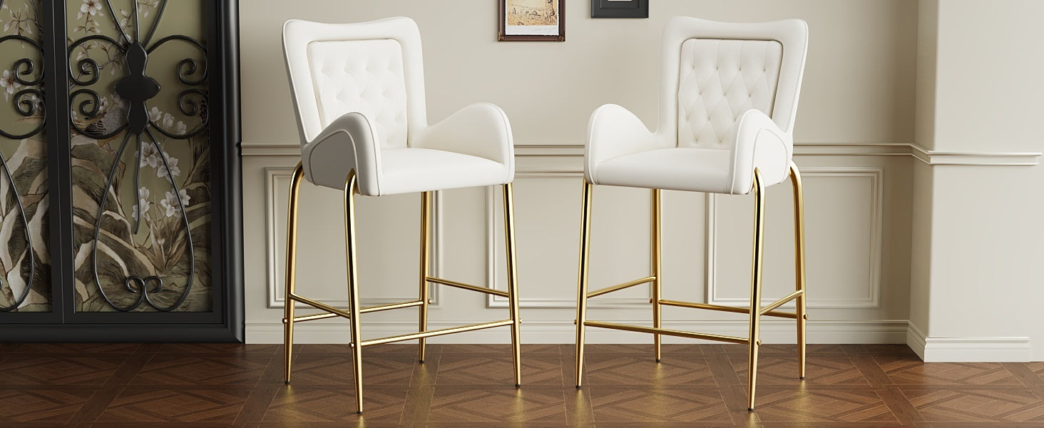 Anouk 28.75' Velvet Bar Stools with Gold Legs, White