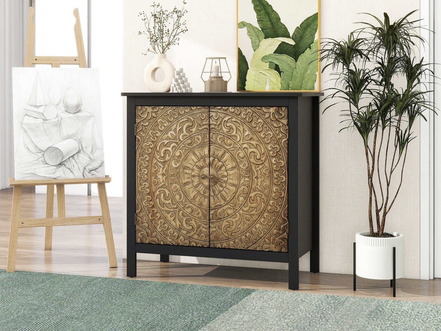 Aiden 2-Door Accent Cabinet with Carved Relief