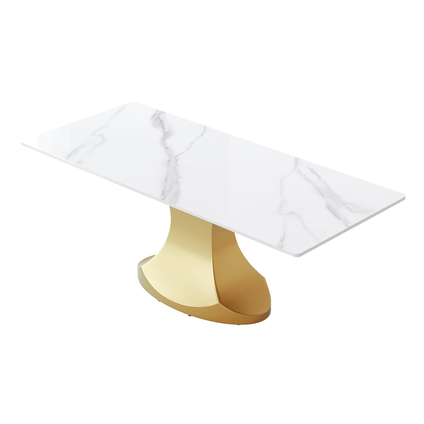 Calypso 78" Modern Faux Marble Dining Table, White & Gold