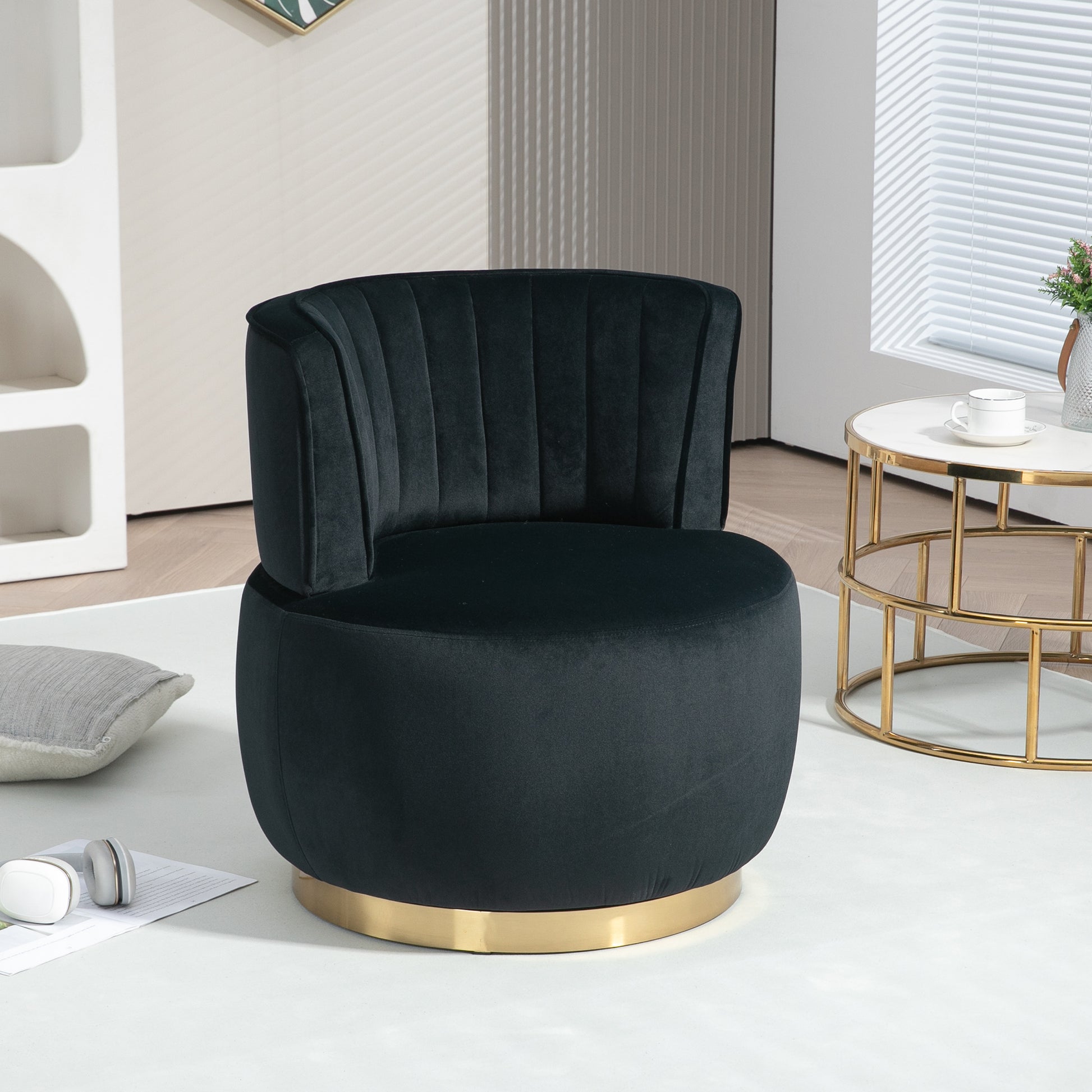 Coolmore Chic & Comfy 360° Black Swivel Accent Chairs for Living Rooms & Offices