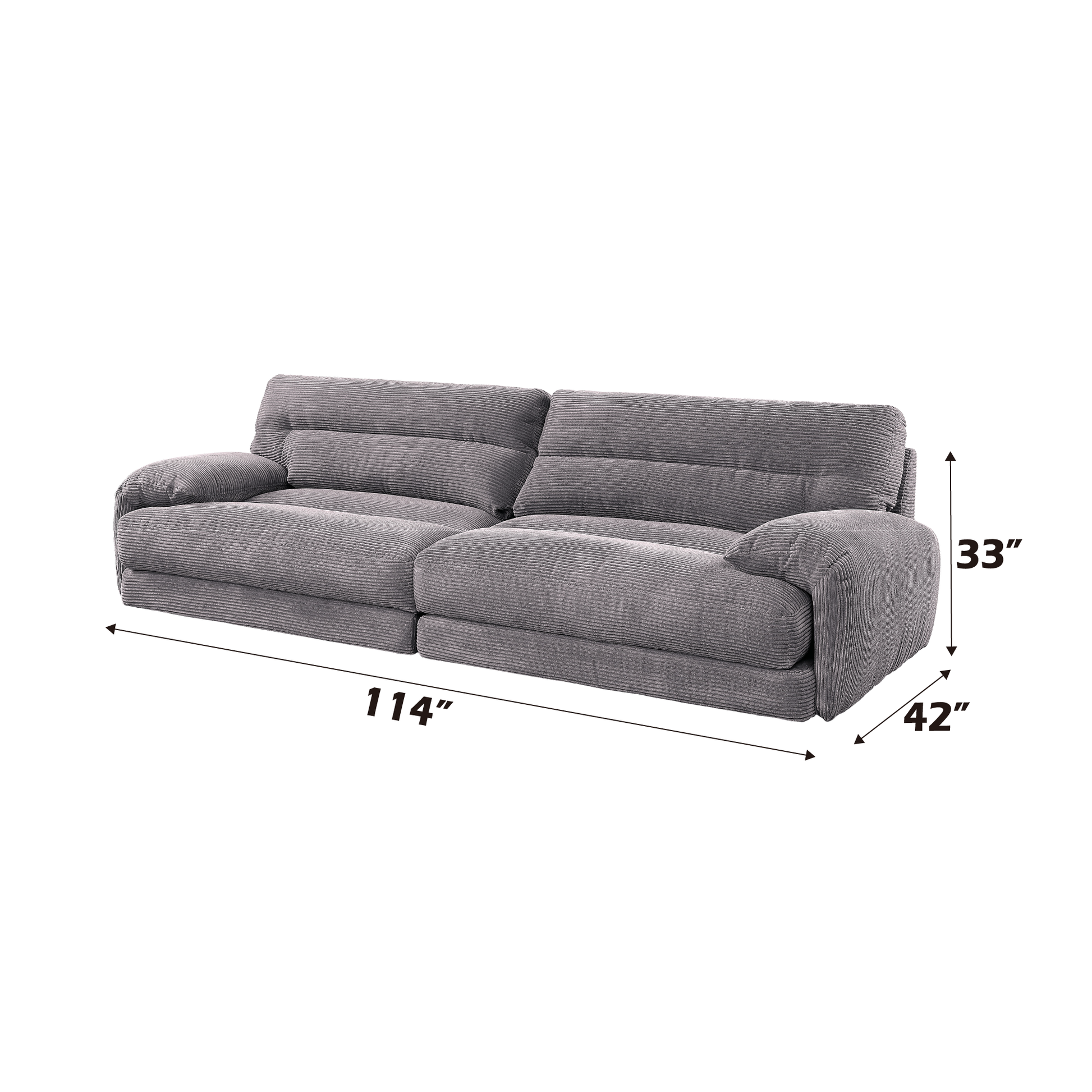 Cadenza 114" Modern Gray Corduroy Sofa