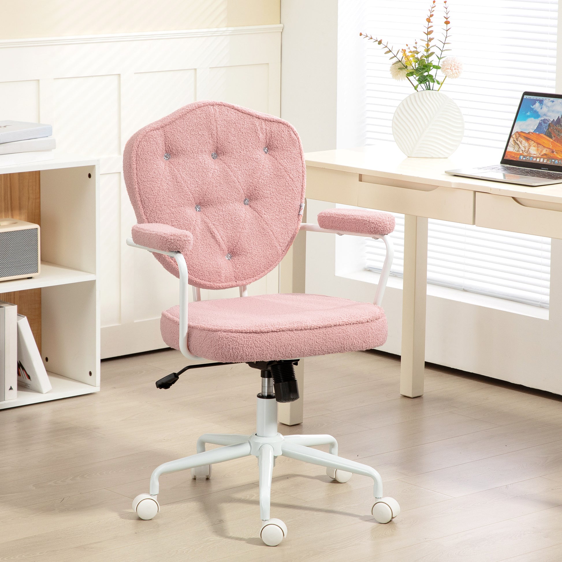 Vale Teddy Fabric Button Tufted Office Chair, Pink