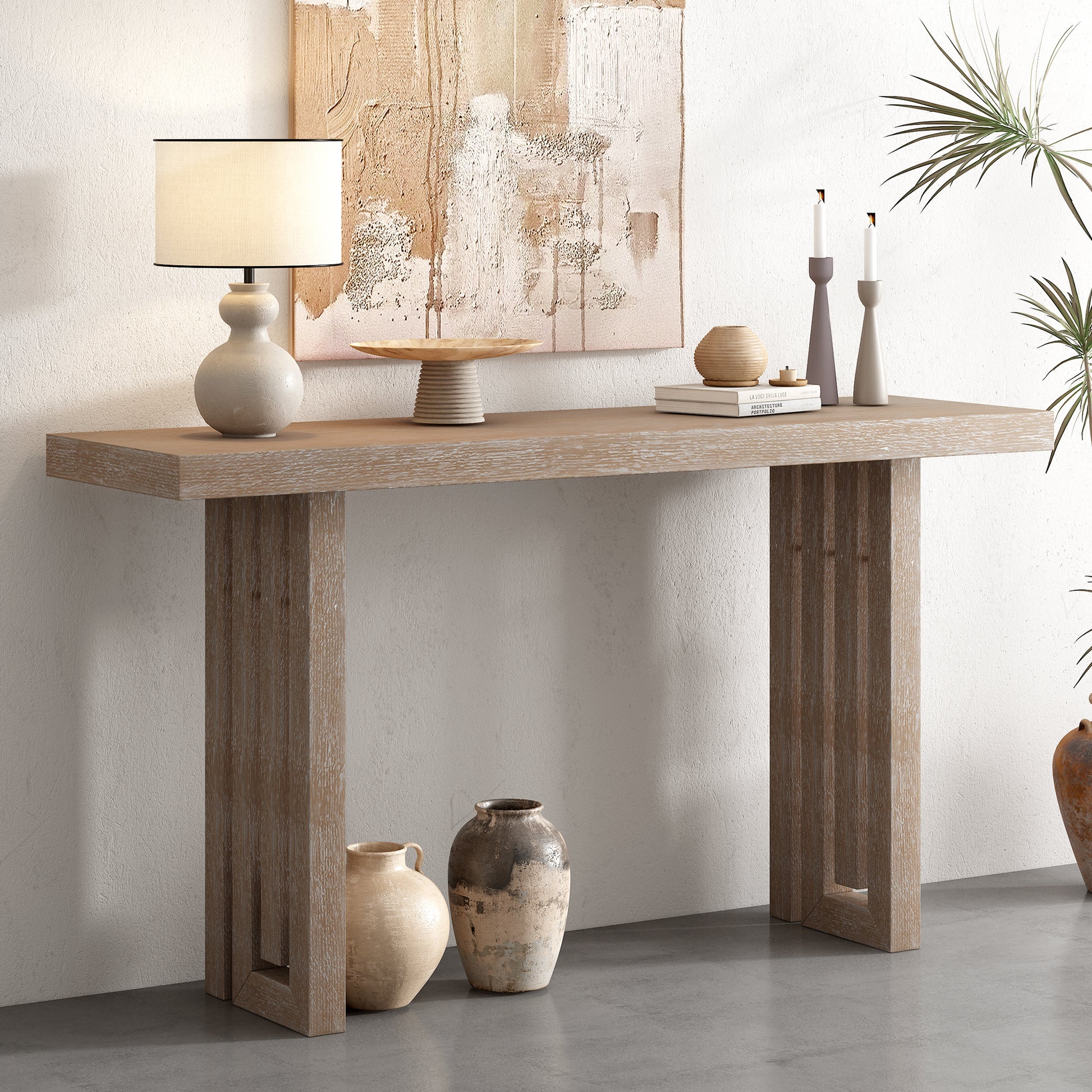 Luna Carved Leg Console Table, Natural